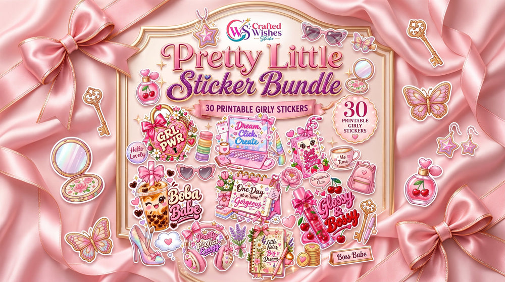 30 cute girly digital stickers PNG bundle coquette aesthetic pre cropped for GoodNotes 6 digital planning