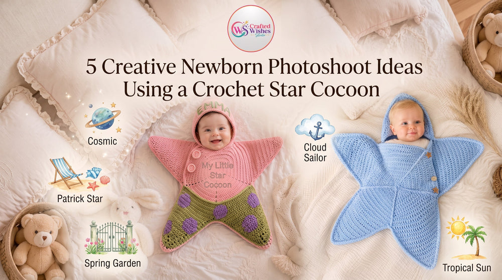 5 Creative Newborn Photoshoot Ideas Using a Crochet Star Cocoon