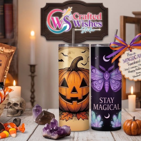 Witchy Halloween tumbler wrap 20oz skinny straight PNG 300 DPI