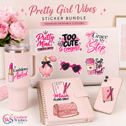 20 Main Character Energy Girly Digital Stickers PNG Bundle, Pink Aesthetic Printable Planner & Laptop Sticker Pack