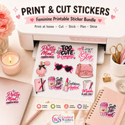 20 Main Character Energy Girly Digital Stickers PNG Bundle, Pink Aesthetic Printable Planner & Laptop Sticker Pack