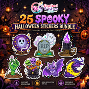 25 Halloween Sticker PNG Bundle | Cute Spooky Printable Digital Stickers