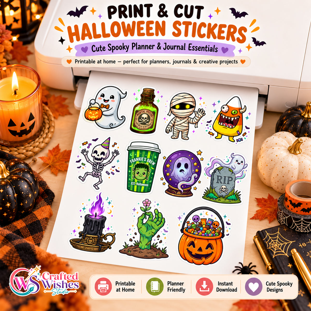 25 Halloween Sticker PNG Bundle | Cute Spooky Printable Digital Stickers