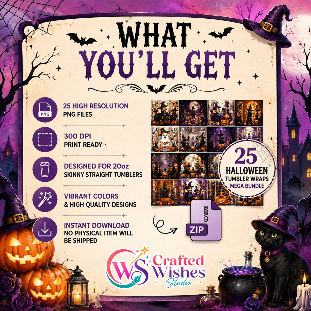 Spooky Season Ultimate Crafter & Planner Bundle – 25+ Halloween 20oz Tumbler Wraps & GoodNotes Digital Stickers (Commercial License Included)