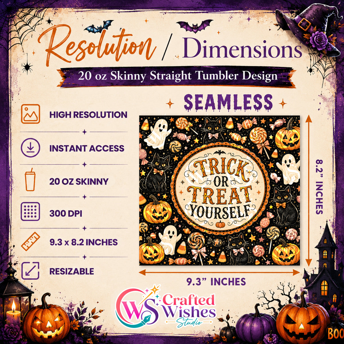 Spooky Season Ultimate Crafter & Planner Bundle – 25+ Halloween 20oz Tumbler Wraps & GoodNotes Digital Stickers (Commercial License Included)