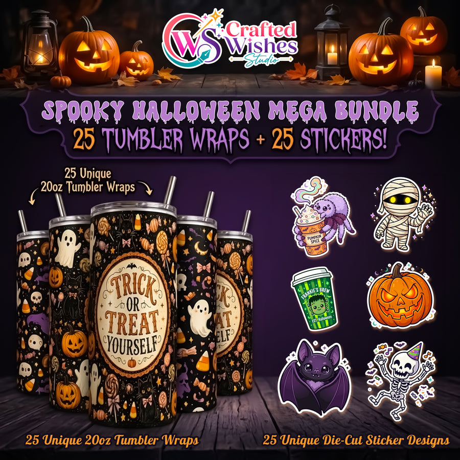 Spooky Season Ultimate Crafter & Planner Bundle – 25+ Halloween 20oz Tumbler Wraps & GoodNotes Digital Stickers (Commercial License Included)