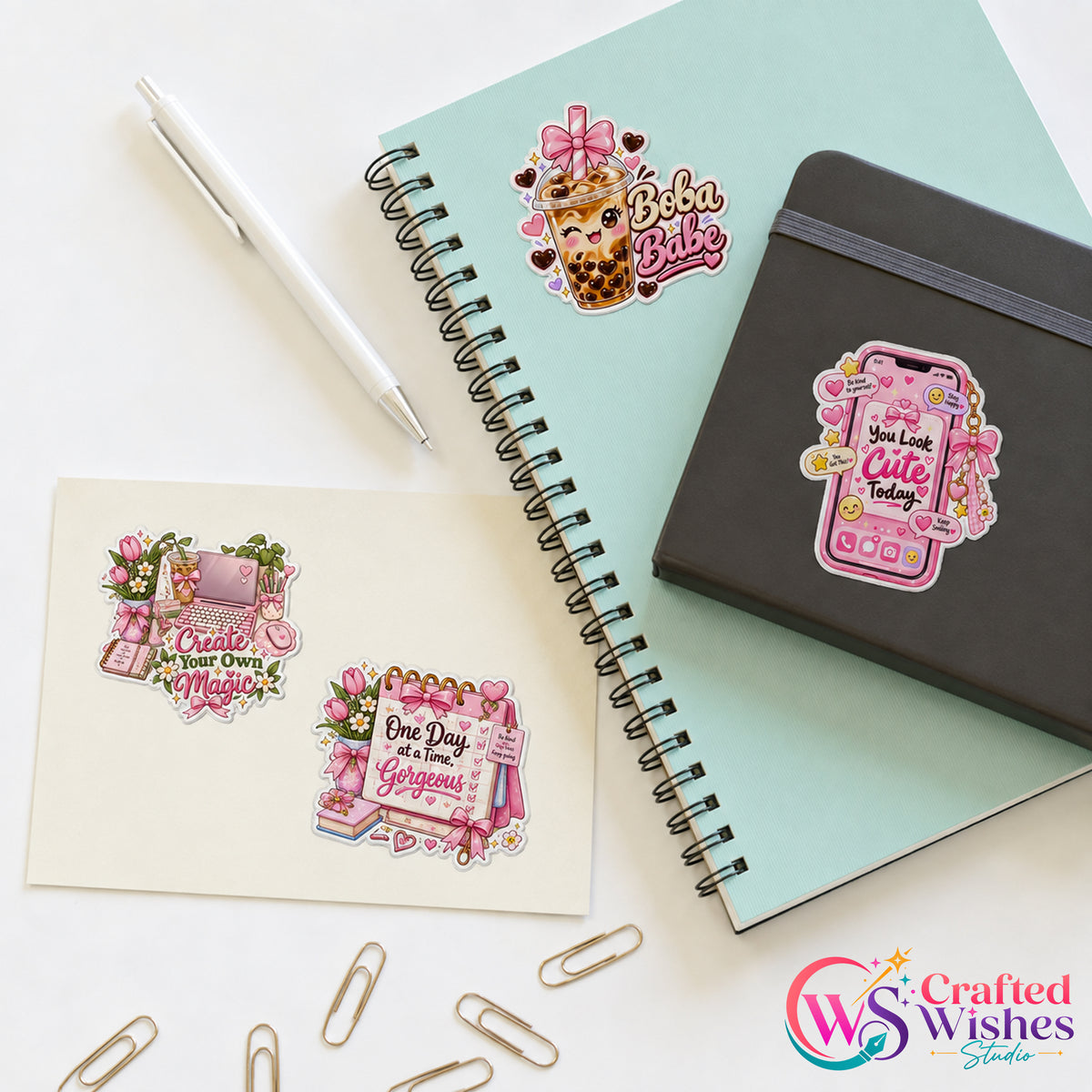 30 Cute Girly Printable Stickers PNG Bundle, Feminine Digital Sticker Pack, Pink Aesthetic Planner Journal & Laptop Stickers