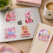 30 Cute Girly Printable Stickers PNG Bundle, Feminine Digital Sticker Pack, Pink Aesthetic Planner Journal & Laptop Stickers