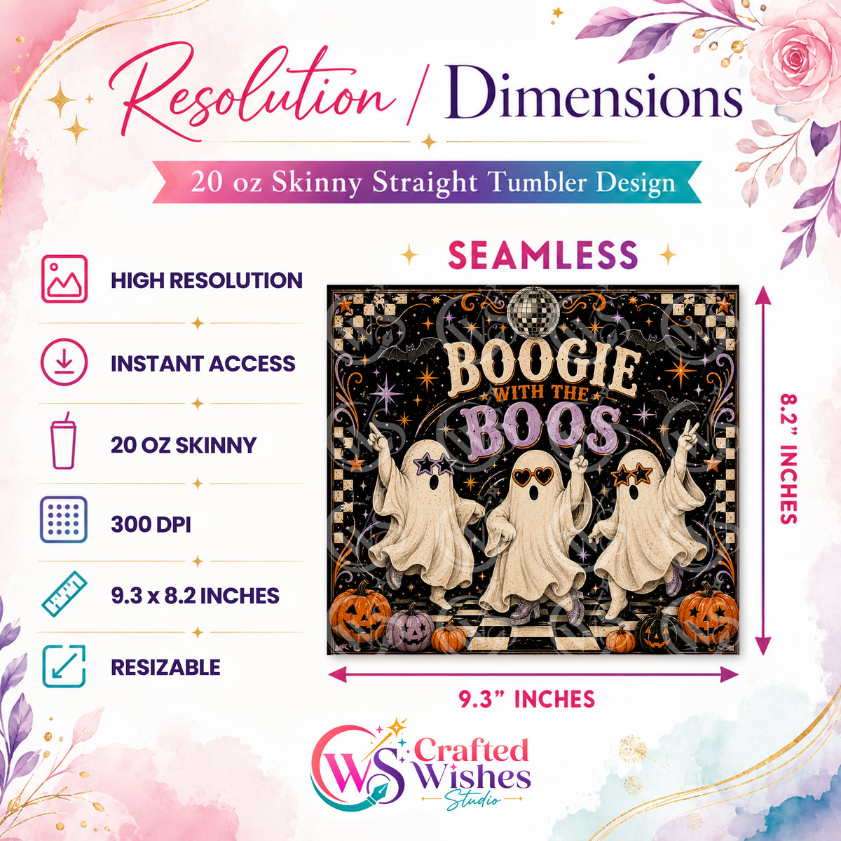 Boogie With The Boos Halloween Tumbler Wrap PNG | Ghost 20oz Skinny Tumbler Sublimation Design