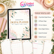 Undated Digital Planner Bundle | Hyperlinked iPad & Android Planner + 10 Covers + 10 Digital Stickers