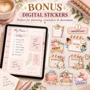 Undated Digital Planner Bundle | Hyperlinked iPad & Android Planner + 10 Covers + 10 Digital Stickers
