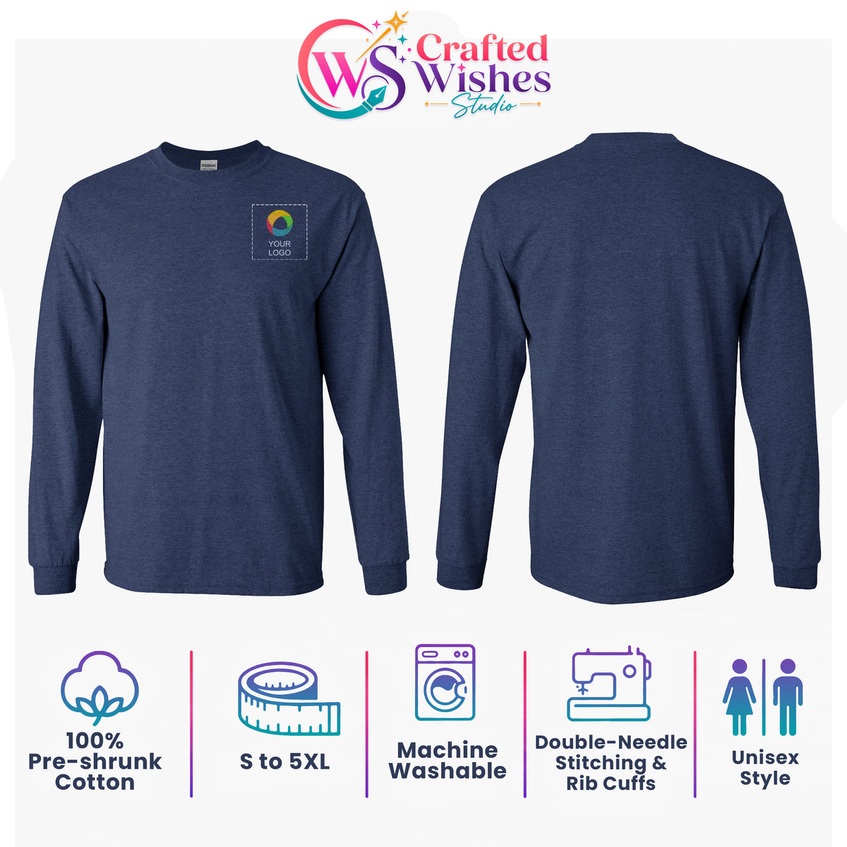 Custom Logo Gildan 2400 Ultra Cotton Long Sleeve T-Shirt | Personalized Printed Unisex Business Apparel