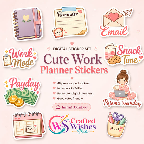 48 cute work planner stickers PNG bundle