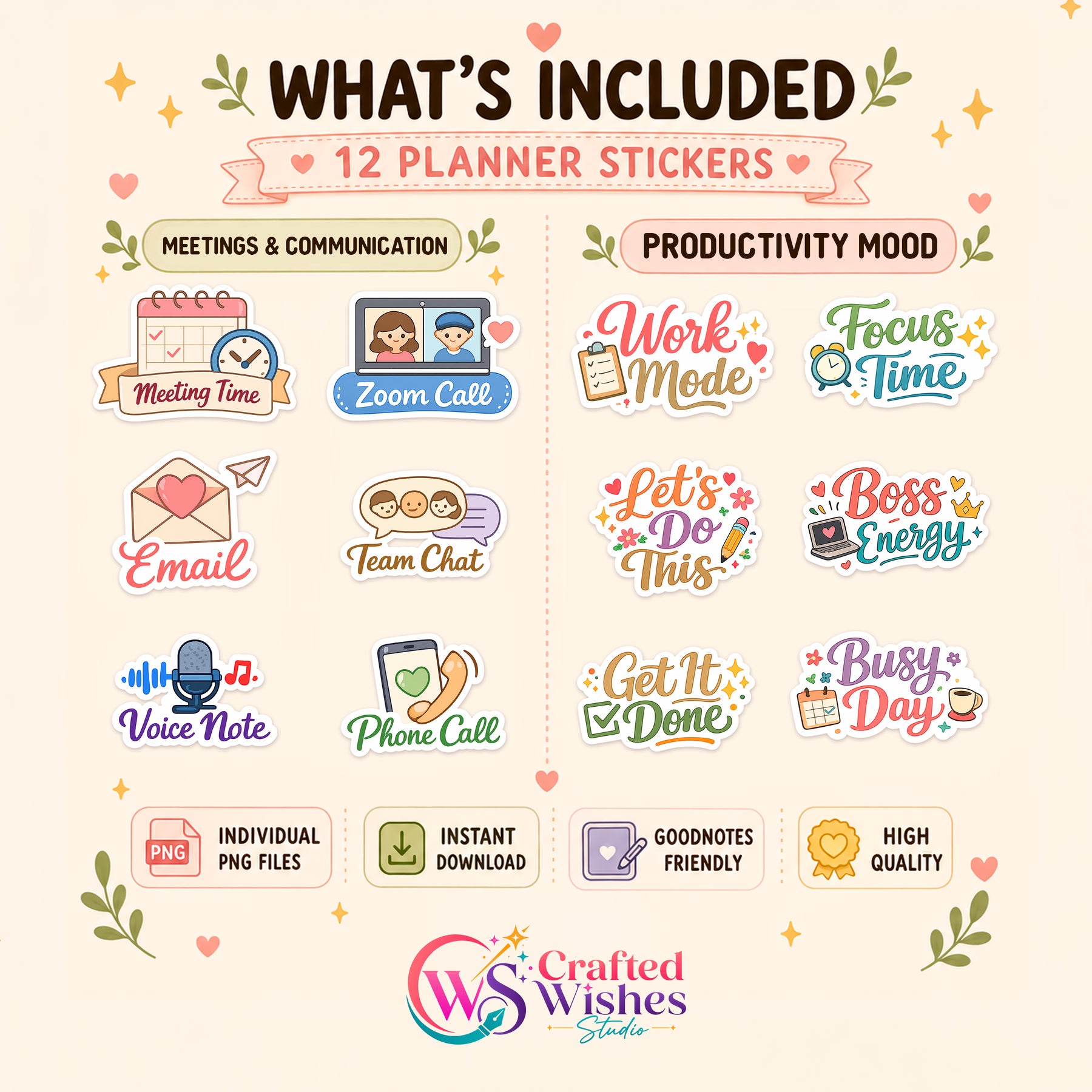 48 Cute Work Planner Stickers PNG Bundle | Digital Planner Stickers for GoodNotes, iPad & Journaling