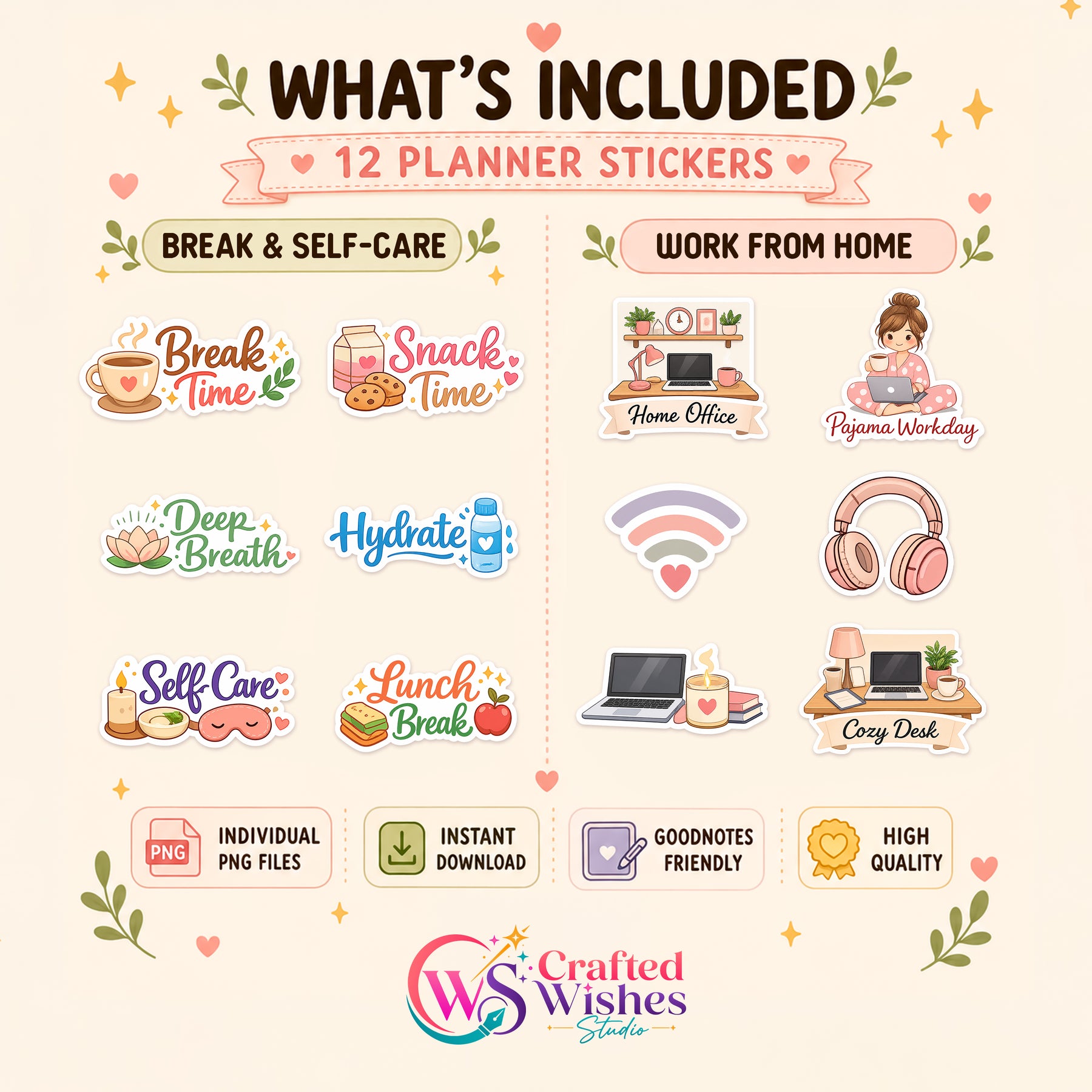 48 Cute Work Planner Stickers PNG Bundle | Digital Planner Stickers for GoodNotes, iPad & Journaling
