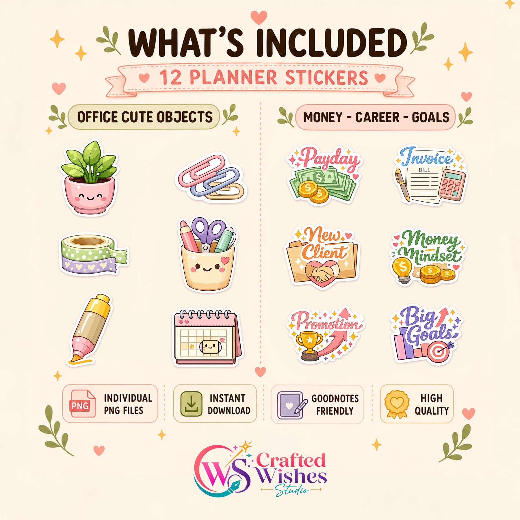 48 Cute Work Planner Stickers PNG Bundle | Digital Planner Stickers for GoodNotes, iPad & Journaling