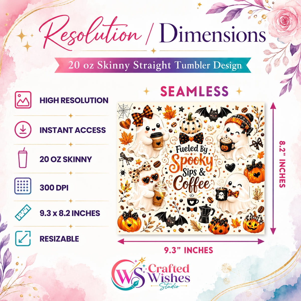 Halloween Ghost Coffee Tumbler Wrap PNG, 20oz Skinny Tumbler Sublimation Design, Spooky Coffee Digital Download