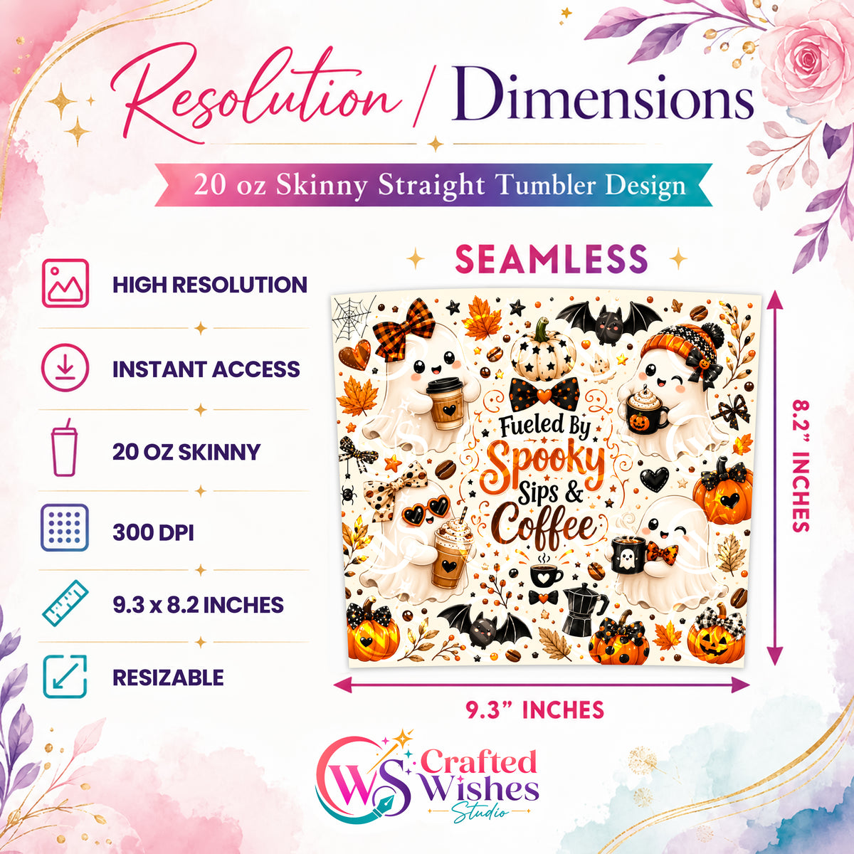Halloween Ghost Coffee Tumbler Wrap PNG, 20oz Skinny Tumbler Sublimation Design, Spooky Coffee Digital Download