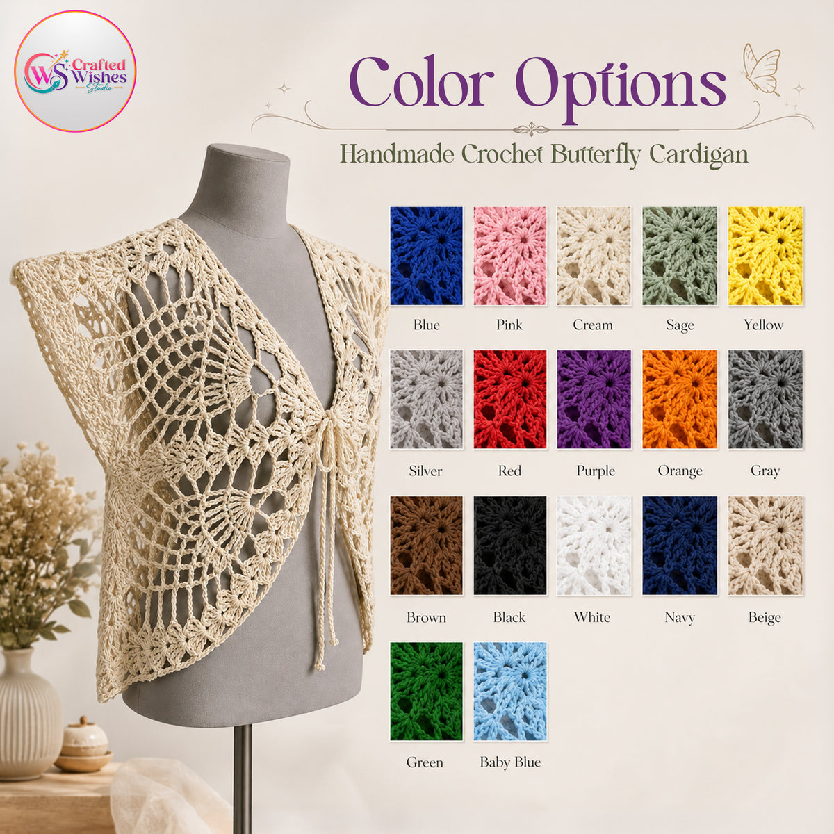 Handmade Crochet Butterfly Cardigan | Boho Lace Cover-Up