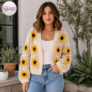 Handmade Sunflower Granny Square Cardigan | Custom Colors