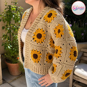 Handmade Sunflower Granny Square Cardigan | Custom Colors