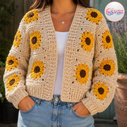 Handmade Sunflower Granny Square Cardigan | Custom Colors