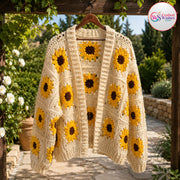 Handmade Sunflower Granny Square Cardigan | Custom Colors