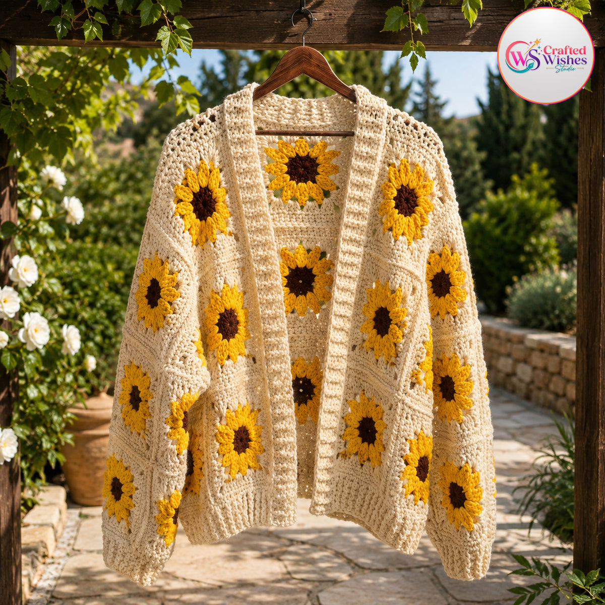 Handmade Sunflower Granny Square Cardigan | Custom Colors