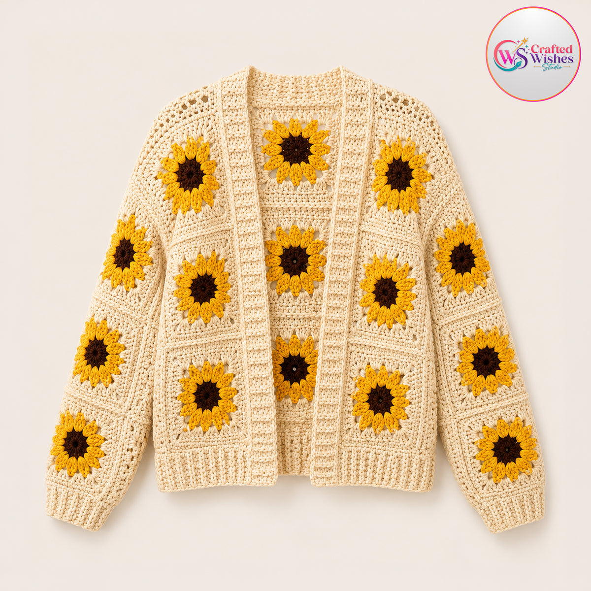 Handmade Sunflower Granny Square Cardigan | Custom Colors