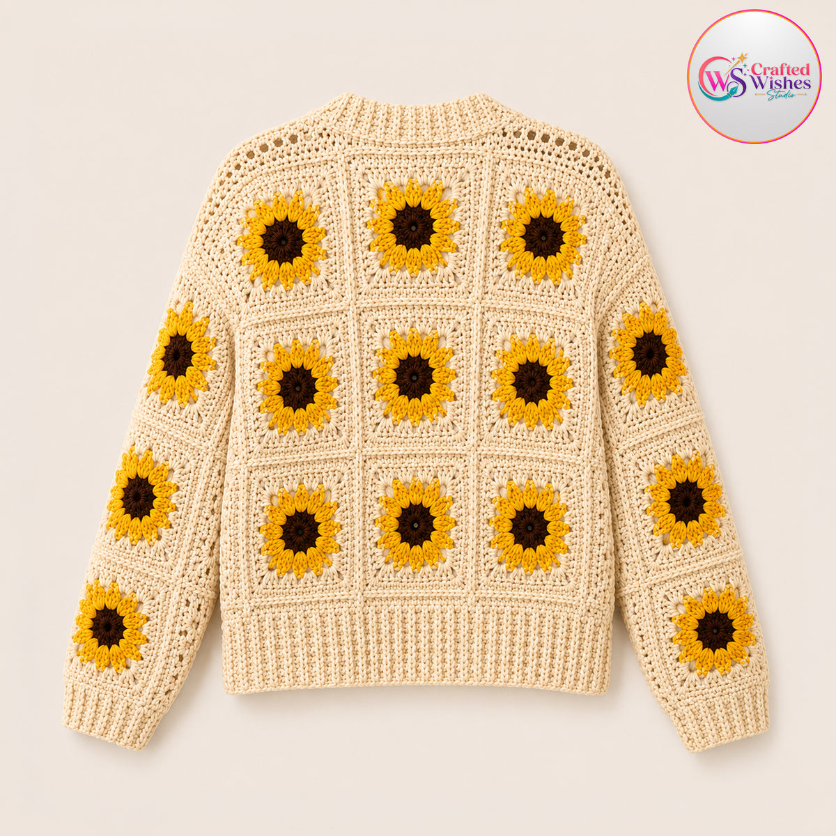 Handmade Sunflower Granny Square Cardigan | Custom Colors