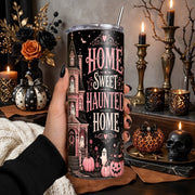Home Sweet Haunted Home Pink Halloween Tumbler Wrap PNG | 20oz Skinny Tumbler Sublimation Design