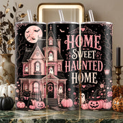 Home Sweet Haunted Home Pink Halloween Tumbler Wrap PNG | 20oz Skinny Tumbler Sublimation Design