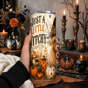 Just A Little Witchy Highland Cow Halloween Tumbler Wrap PNG | 20oz Skinny Sublimation Design