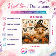 Just A Little Witchy Highland Cow Halloween Tumbler Wrap PNG | 20oz Skinny Sublimation Design
