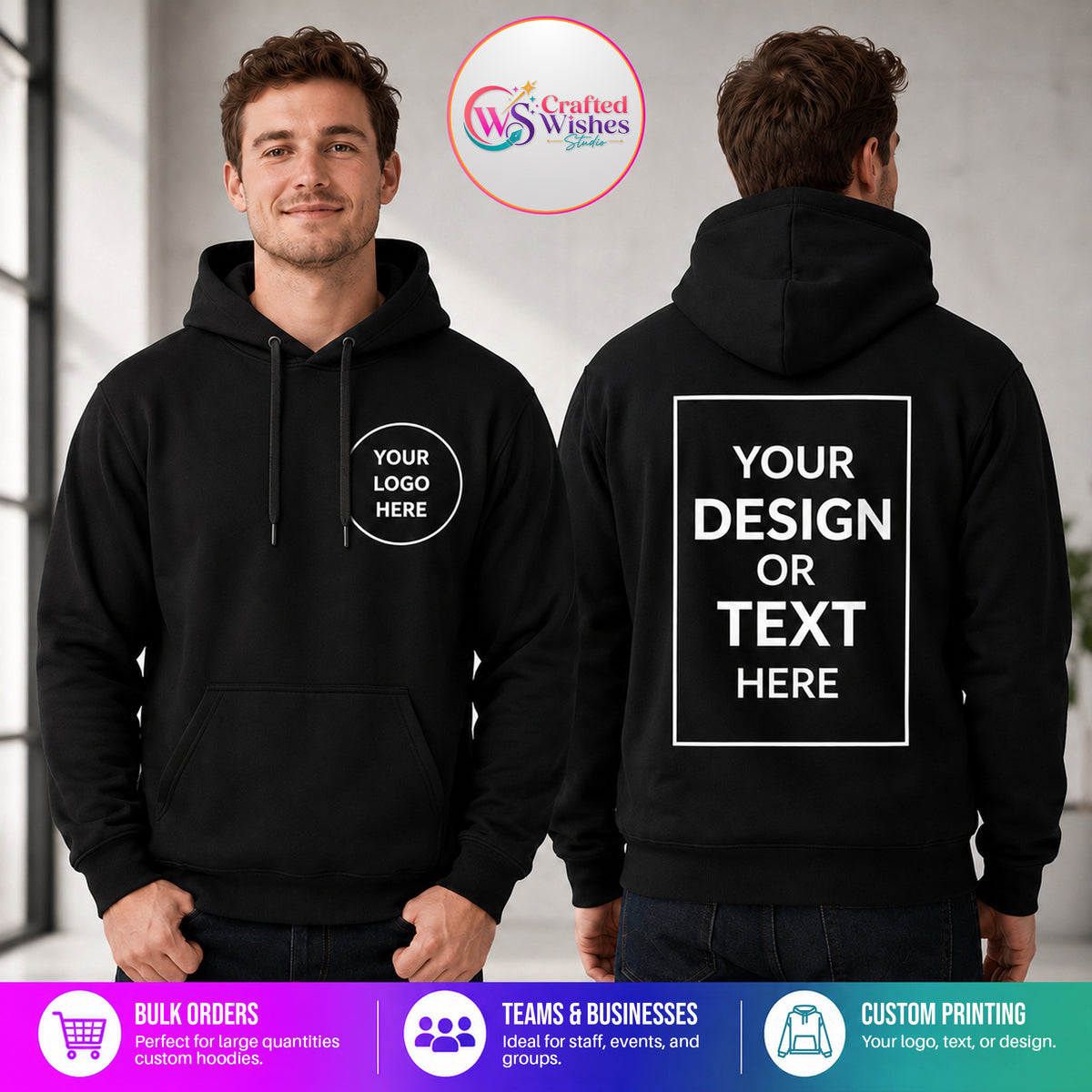 Custom Logo Unisex Hoodie | Personalized Business & Team Hoodie | Bulk Custom Printed Hoodies