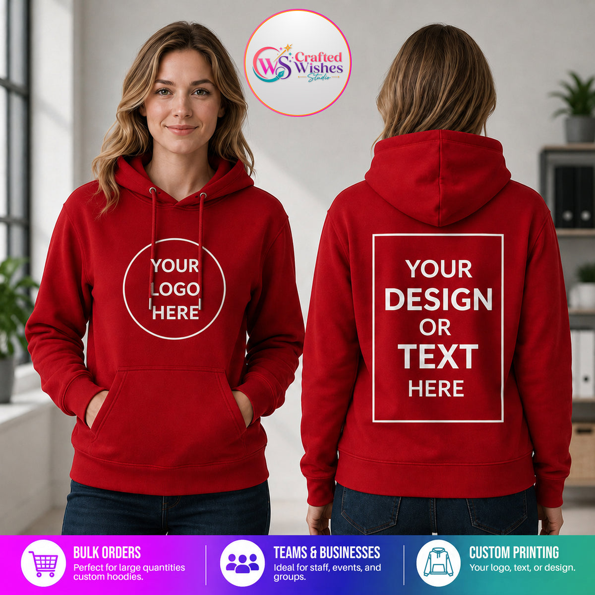 Custom Logo Unisex Hoodie | Personalized Business & Team Hoodie | Bulk Custom Printed Hoodies