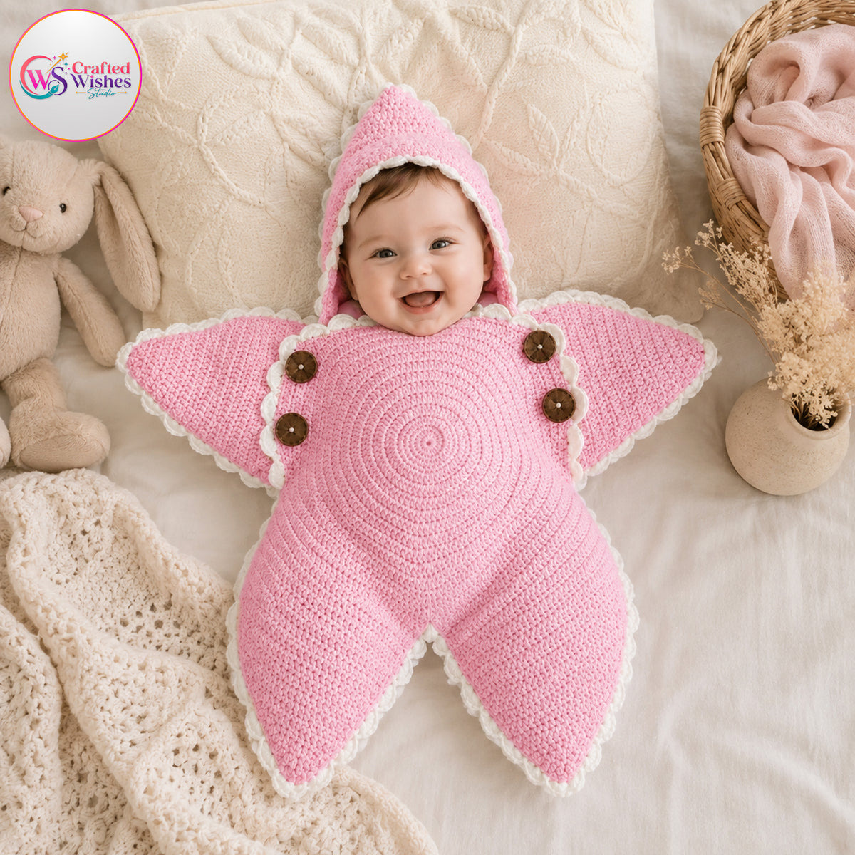 Personalized Crochet Baby Star Cocoon | Custom Newborn Wrap