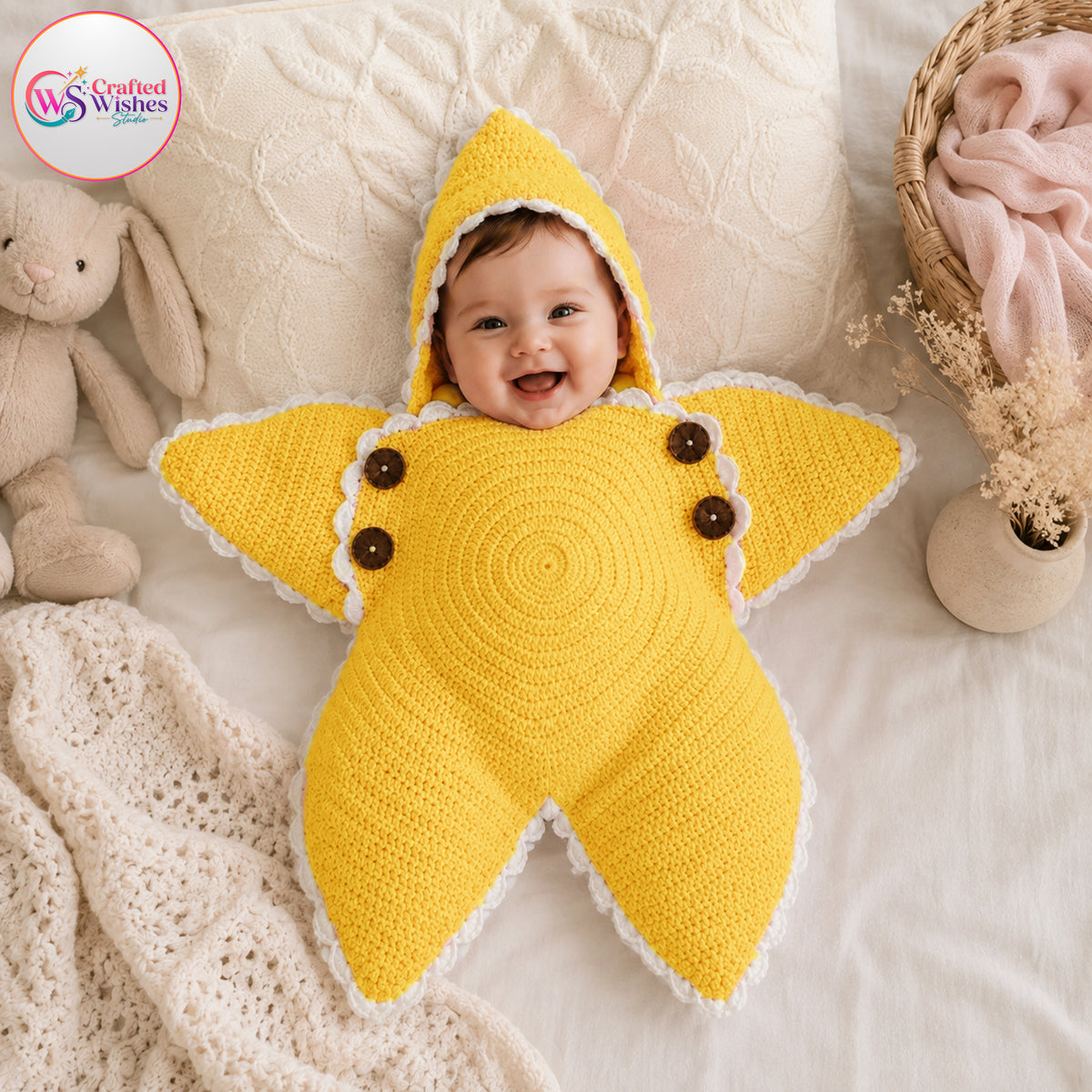 Personalized Crochet Baby Star Cocoon | Custom Newborn Wrap