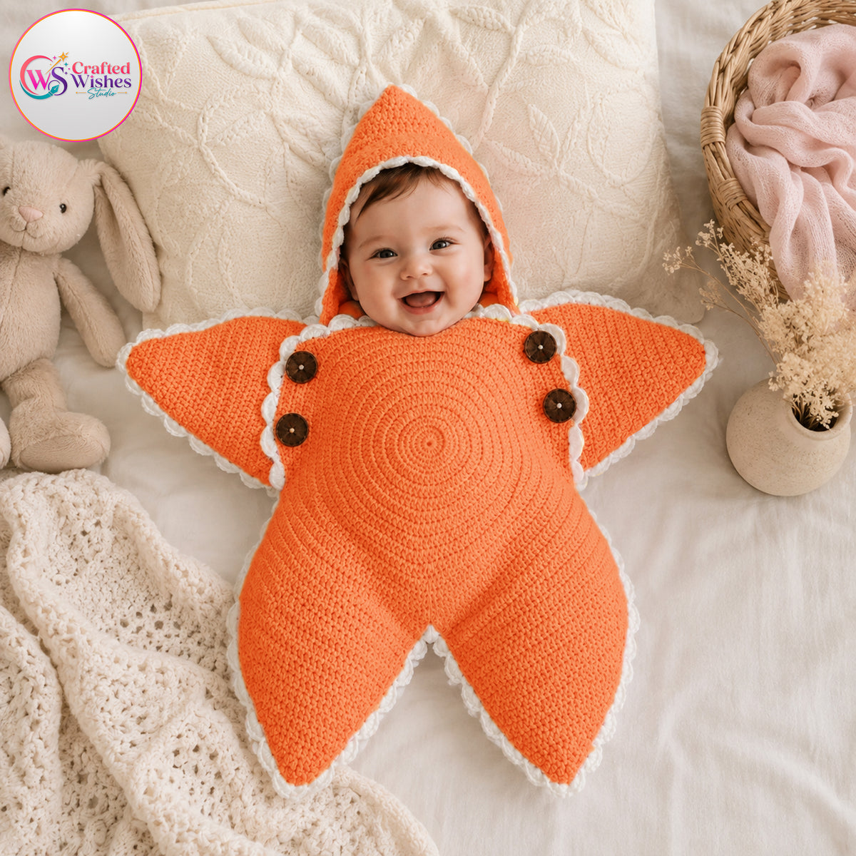 Personalized Crochet Baby Star Cocoon | Custom Newborn Wrap