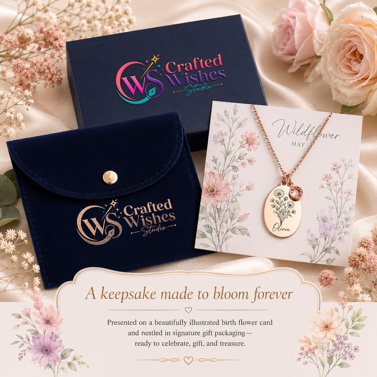 Personalized Birth Flower Necklace | Custom Family Bouquet & Birthstone Gift for Mom