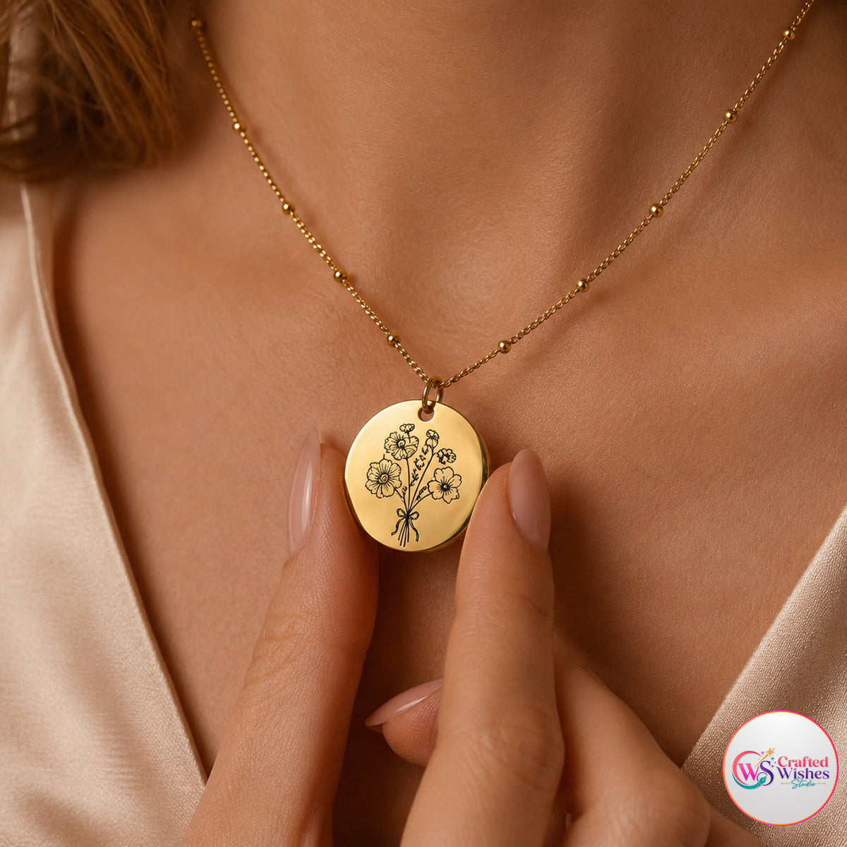 Personalized Birth Flower Necklace | Custom Family Bouquet & Birthstone Gift for Mom