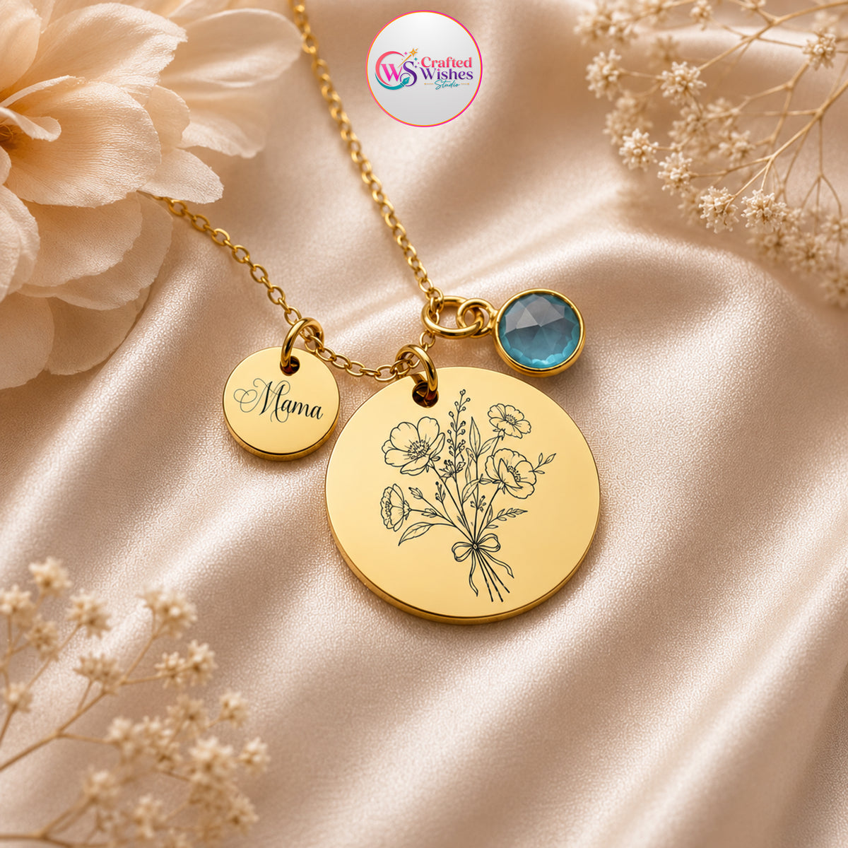 Personalized Birth Flower Necklace | Custom Family Bouquet & Birthstone Gift for Mom