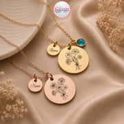 Personalized Birth Flower Necklace | Custom Family Bouquet & Birthstone Gift for Mom
