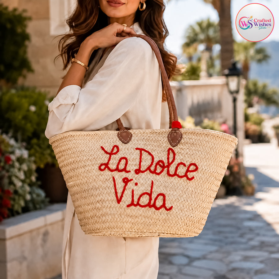 Personalized Embroidered Straw Tote Bag | Custom Name Beach & Bridesmaid Bag