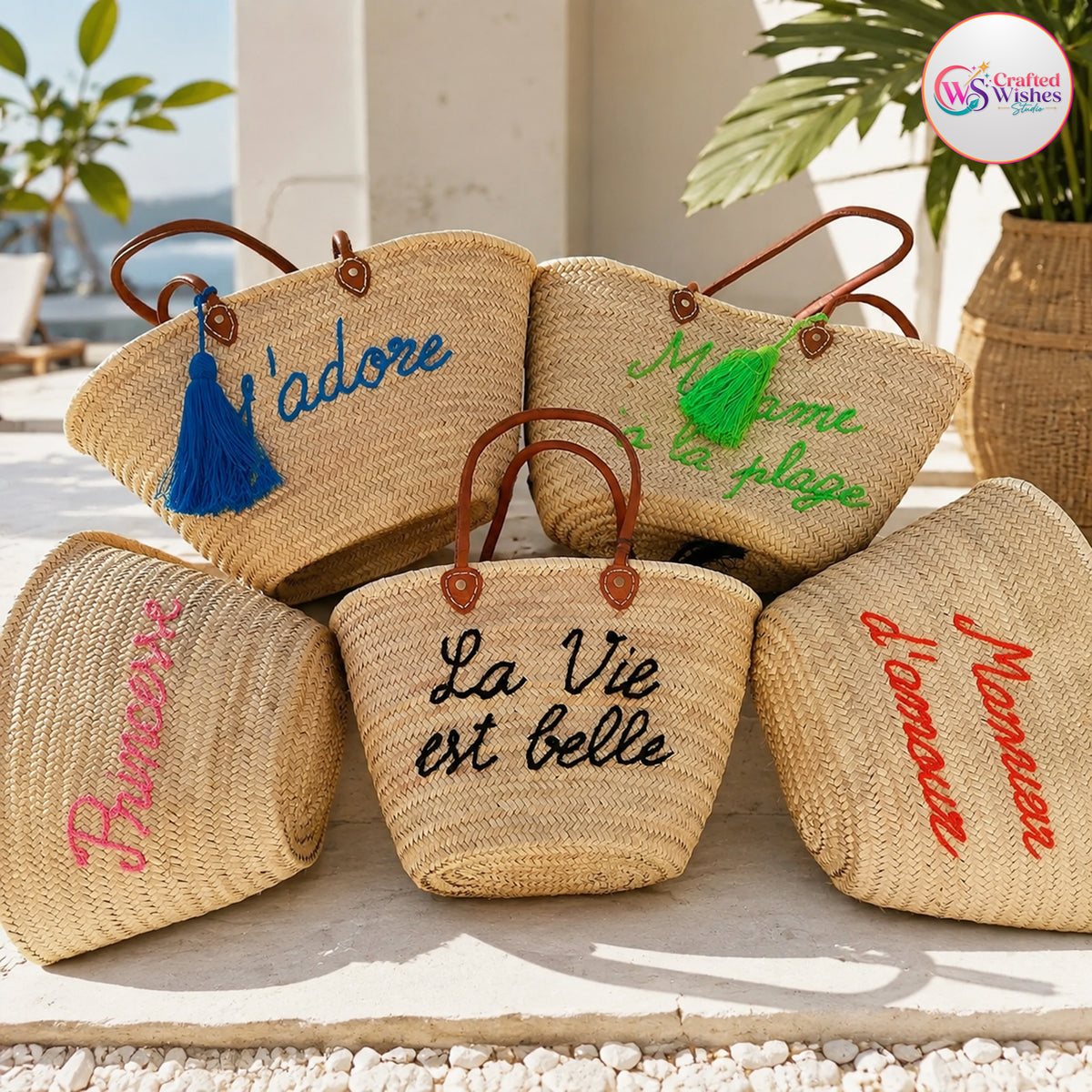 Personalized Embroidered Straw Tote Bag | Custom Name Beach & Bridesmaid Bag
