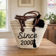 Personalized Embroidered Straw Tote Bag | Custom Name Beach & Bridesmaid Bag