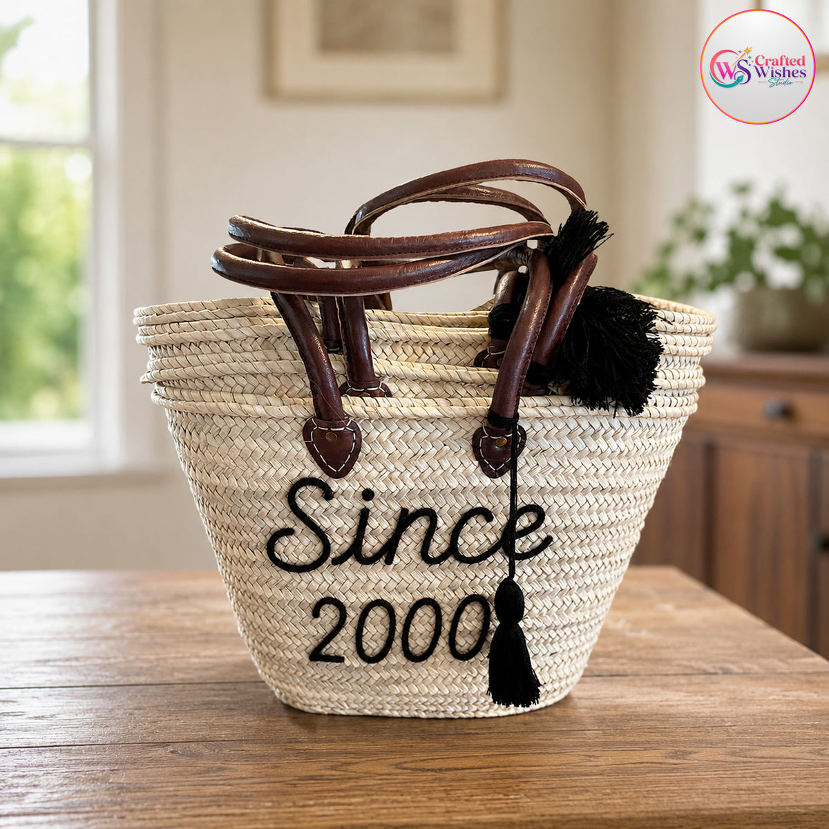Personalized Embroidered Straw Tote Bag | Custom Name Beach & Bridesmaid Bag