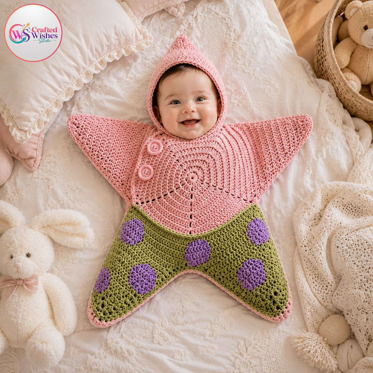 Personalized Star Baby Swaddle, Custom Baby Star Cocoon, Hooded Newborn Wrap, Crochet Knit Baby Romper Sleep Sack, Baby Shower Gift