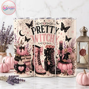 Pretty Witchy 20oz Skinny Tumbler Wrap PNG, Pink Halloween Sublimation Design, Spooky Season Digital Download
