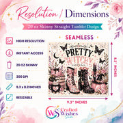 Pretty Witchy 20oz Skinny Tumbler Wrap PNG, Pink Halloween Sublimation Design, Spooky Season Digital Download